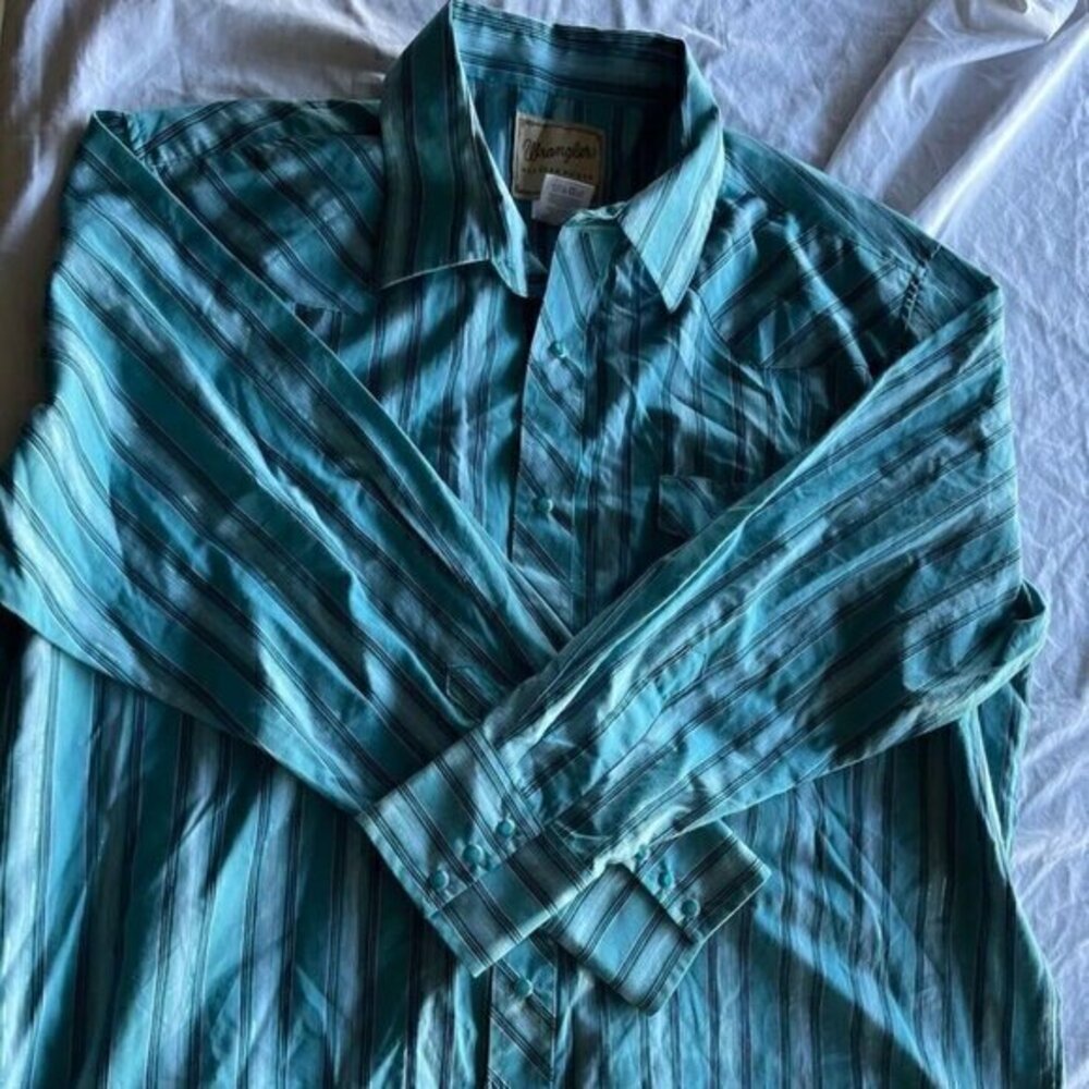 Vintage Wrangler Western Shirt Men Sz 2XL Southwestern Blue Snap Button Aztec